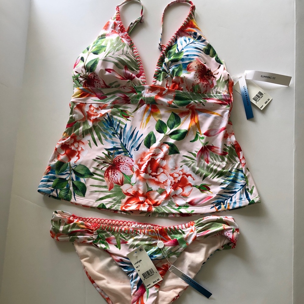 New lucky brand two pc tankini top bikini M